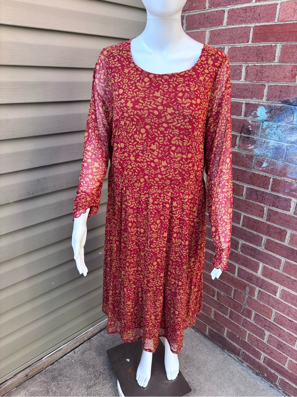 TORRID ORANGE YELLOW FLORAL PRINT MESH LONG SLEEVE DRESS SIZE 1 XL